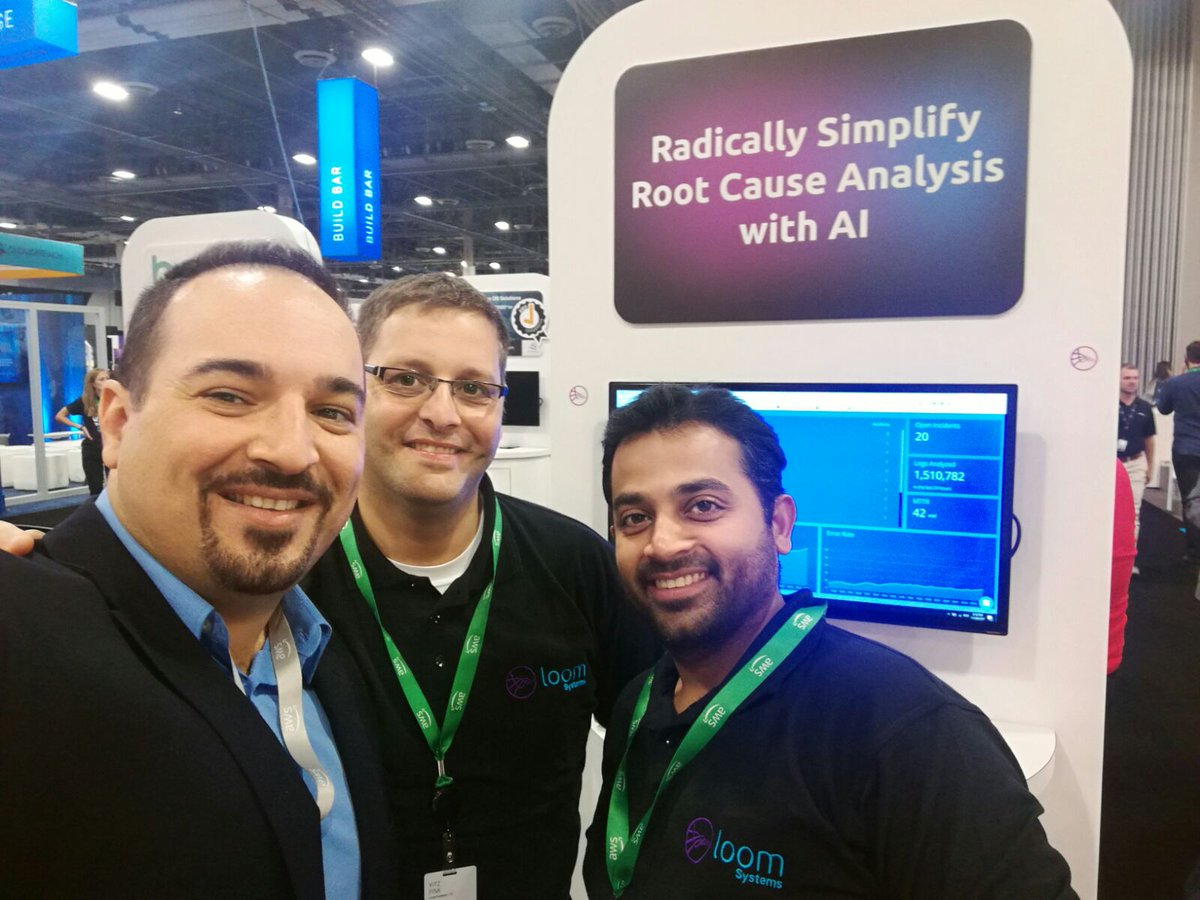 GabMenachem's tweet photo. Day #2 #AWSreinvent2017: with the incredible @Loom_Systems team! Rock on https://t.co/9g1d6usfAX