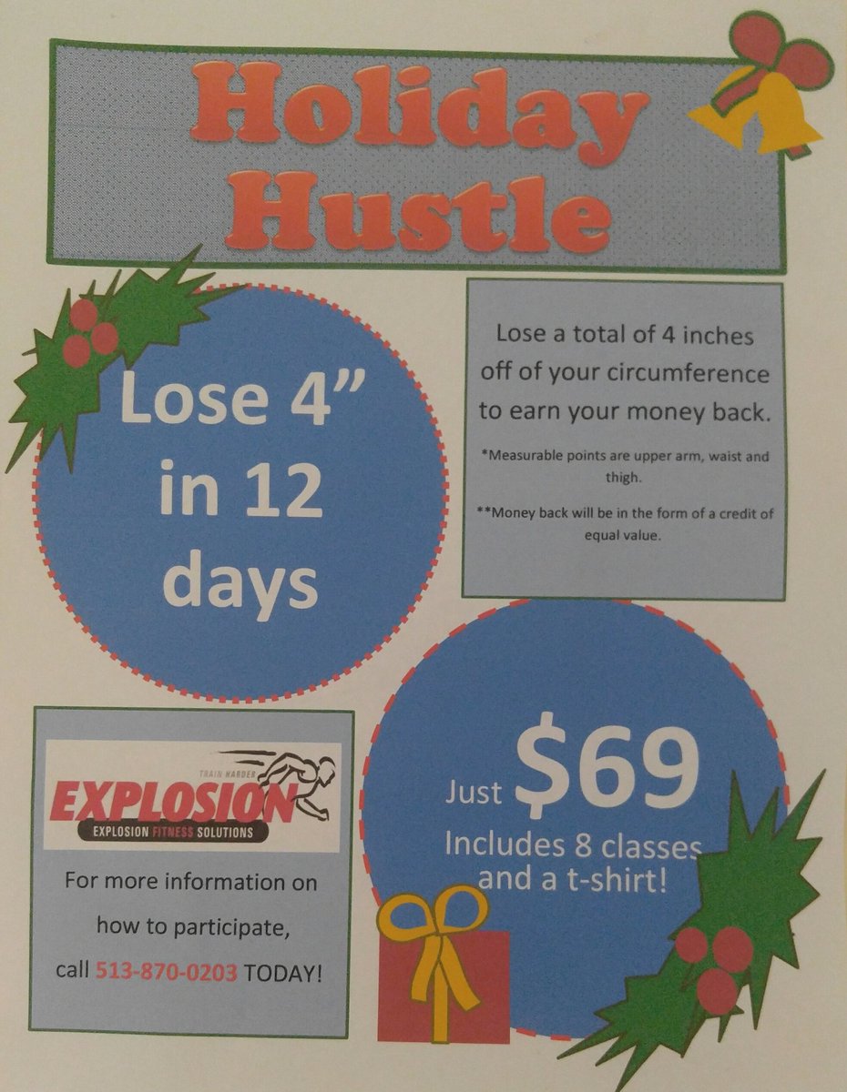 ExplosionFit's tweet photo. Lose - Lose - Win

Join Explosion for our Holiday Hustle where you will to lose inches &amp; pounds and get your money back https://t.co/J6iVsgfrmq