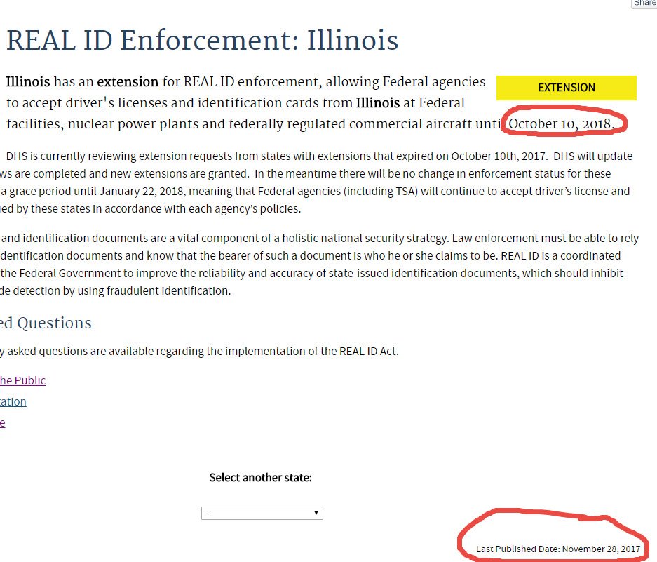 amandaKflower's tweet image. Is there another REAL ID extension announcement in the works? As far as I can tell, it hasn&apos;t been announced that IL has been granted their Oct 2018 extension request. @DHSgov #REALID #workquestions