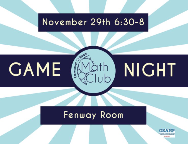 EC_Mathclub's tweet photo. Math Club is having another game night, TONIGHT!  We'll have lots of pizza, soda, and plenty of games.  Its in the Fenway room 6:30 to 8:00. https://t.co/ZB8aRORZKe