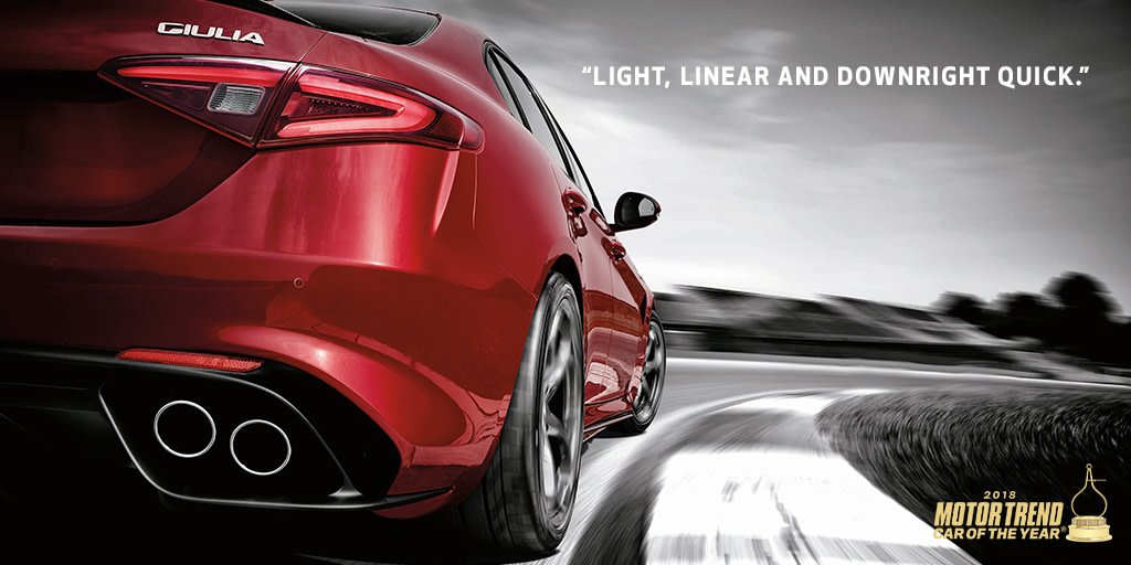 Ken_Ambrose's tweet photo. As the 2018 @MotorTrend Car of the Year®, the Giulia’s engineering is so rewarding, it feels like you’re part of the machine. #MTCOTY https://t.co/vh3MxeWf4j https://t.co/qC5nTtpclc