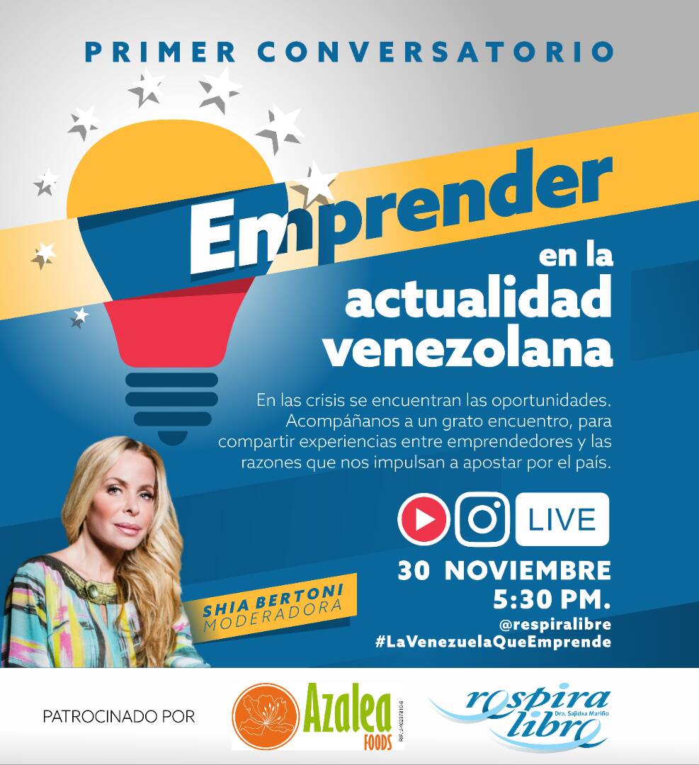 respiralibre's tweet photo. Mañana. Te invitamos a nuestra transmisión en VIVO en Instagram a las 5:30pm, al primer conversatorio de: Emprender en la Actualidad Venezolana, como diría su moderadora Shia Bertoni con los anticuerpos del país. Porque en las crisis están las oportunidades.  #Notelopierdas https://t.co/lHNU4yKnSV