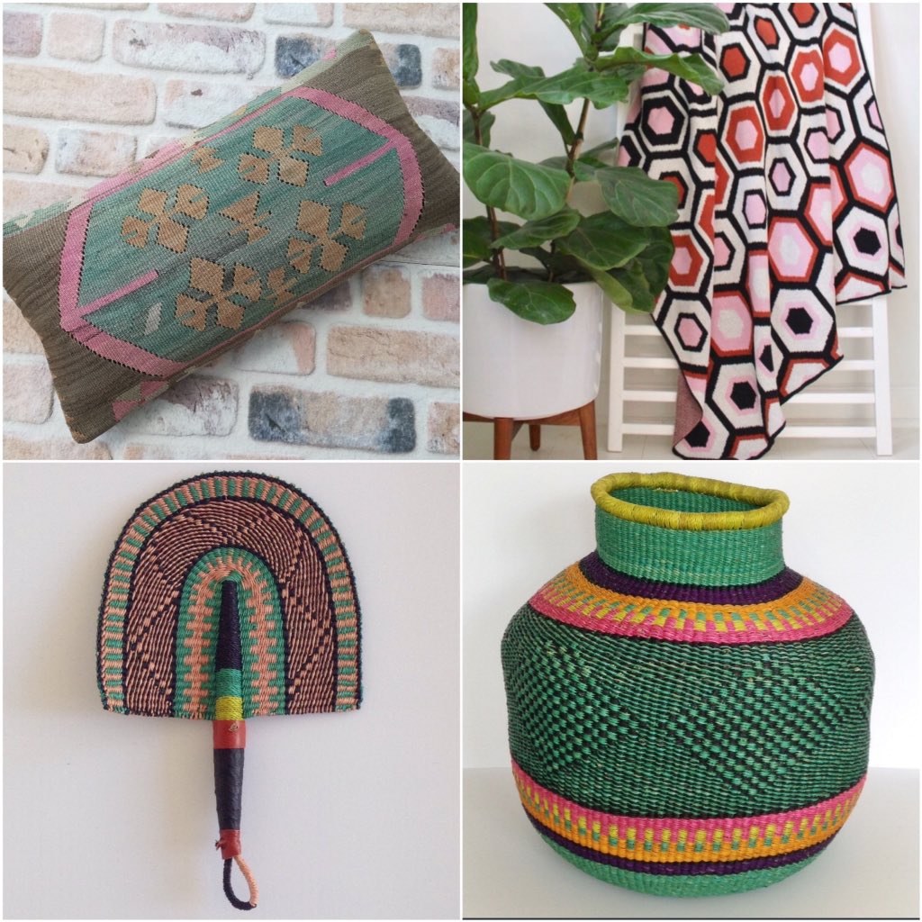 Colour in your home anytime of year #baskets #cushion #throw #blanket #fan