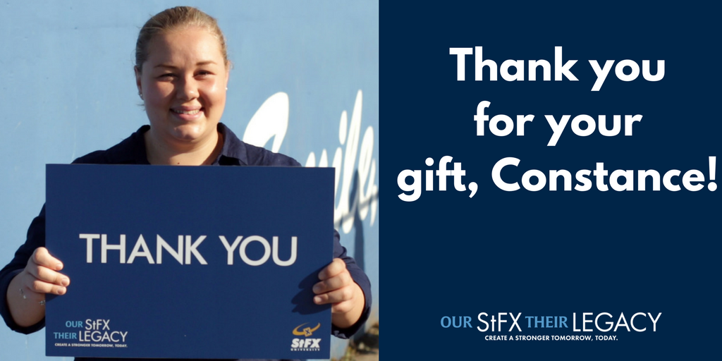 StFXAlumni's tweet photo. Thank you for your support yesterday, @ConnieWrigley! 👊 We loved your enthusiasm for #OurStFX! https://t.co/8VpVg8ml0W