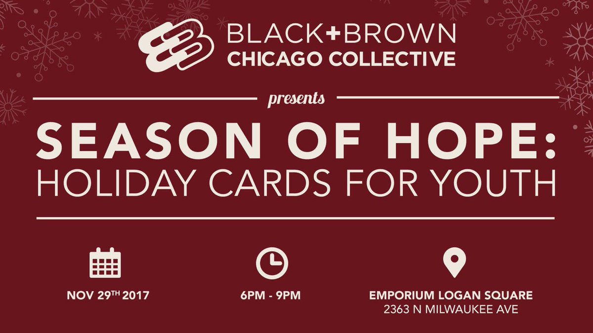 liberationlib's tweet photo. @evanagao @WBEZmorning Black &amp; Brown Chicago Collective is also hosting a holiday card-making party tonight! Join them at the Emporium in Logan Square 6-9pm. Details: https://t.co/QDmdc37D4G #liblibcards https://t.co/YI0aaOfGNa