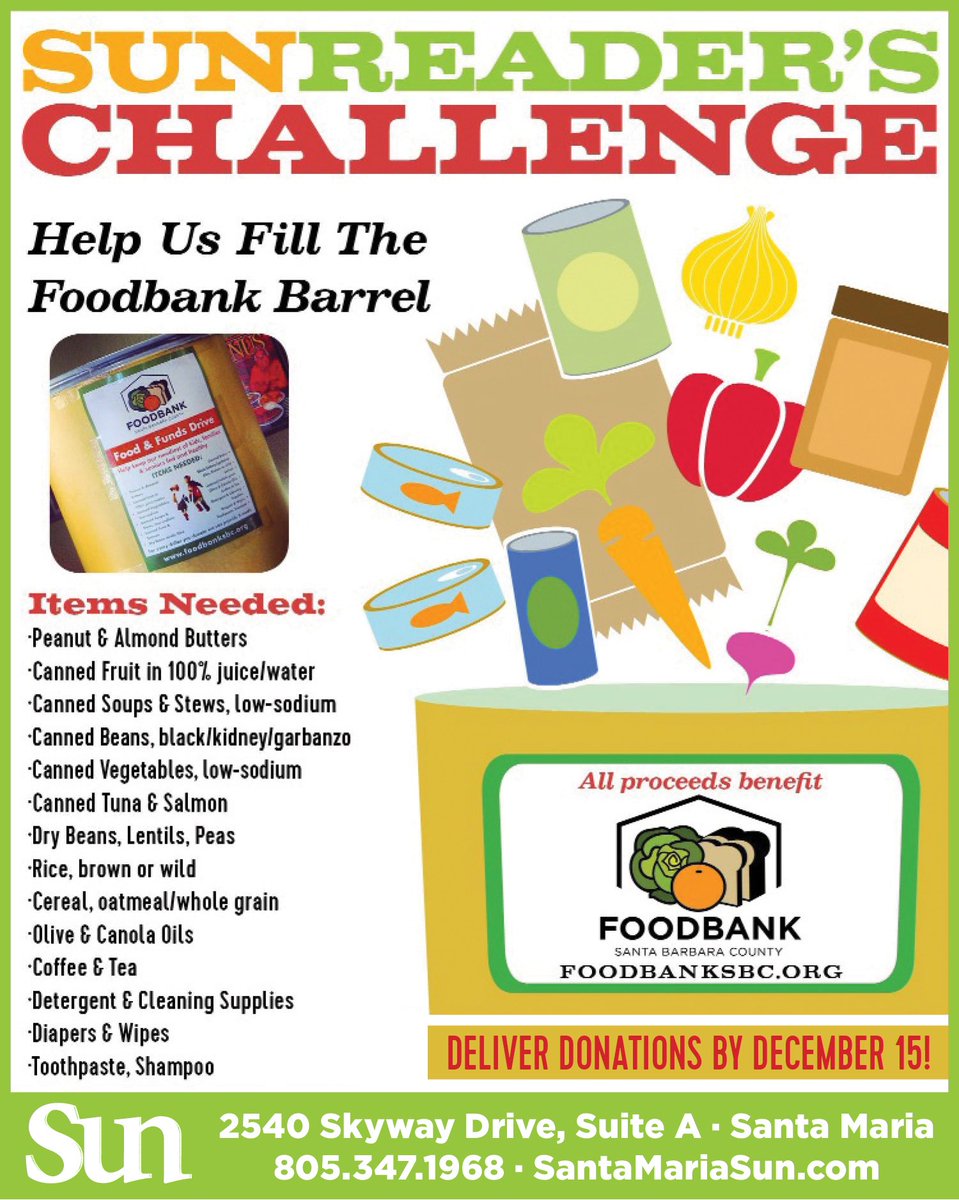 SantaMariaSun's tweet photo. We are still accepting donations at our office! Stop by this week and donate what you can. #santamariasun #santamaria #orcutt #california #fooddrive #donate #locallove https://t.co/7ToxnXEh8Z