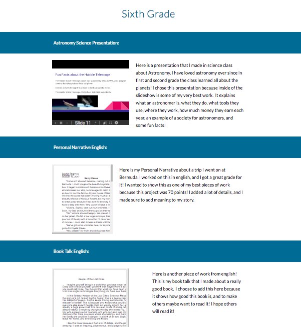 Sixth Graders are creating Portfolios for their Middle School Years with Google Sites.