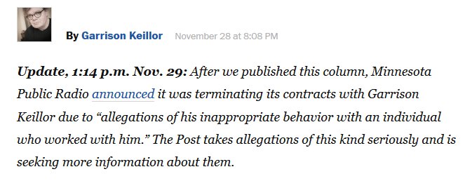 Washington Post tries to cover themselves after Garrison Keillor Franken article