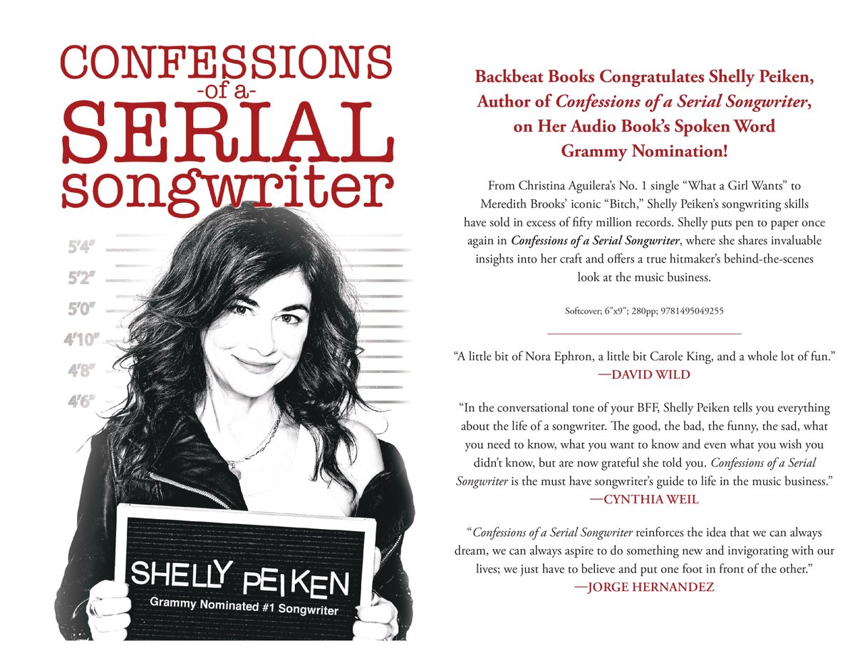Backbeat Books (@backbeatbooks) on Twitter photo Congratulations to our dear friend <a href="/Shelly_Peiken/">Shelly Peiken</a>, author of "Confessions of a #SerialSongwriter," on the audiobook’s Spoken Word Grammy nomination! Give it a listen wherever audiobooks are sold and pick up a hard copy at backwingstore.com/shelly! Congratulations to our dear friend <a href="/Shelly_Peiken/">Shelly Peiken</a>, author of "Confessions of a #SerialSongwriter," on the audiobook’s Spoken Word Grammy nomination! Give it a listen wherever audiobooks are sold and pick up a hard copy at backwingstore.com/shelly!