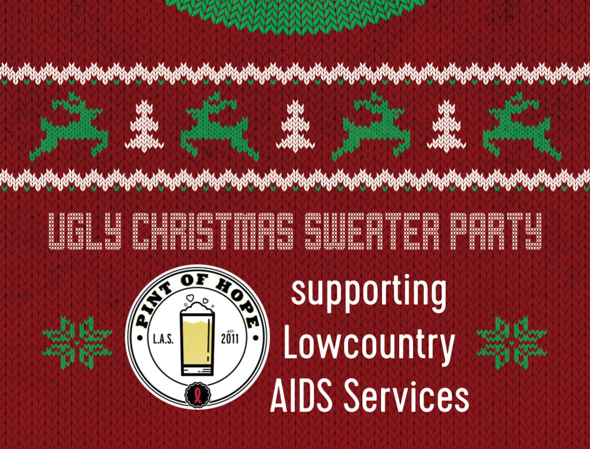 PintofHope's tweet photo. This Sat, @RustyBullBeer is pulling out all the stops for Pint of Hope! Compete in your best Ugly Christmas Sweater, @braisedtruck &amp; Trolly Dolly Treats will be there, live music &amp; $1/pint will be donated to @LowcountryAIDS https://t.co/QexOk7TcTD #chsbeer #NorthCharleston #beer https://t.co/gm3A7BWVx9