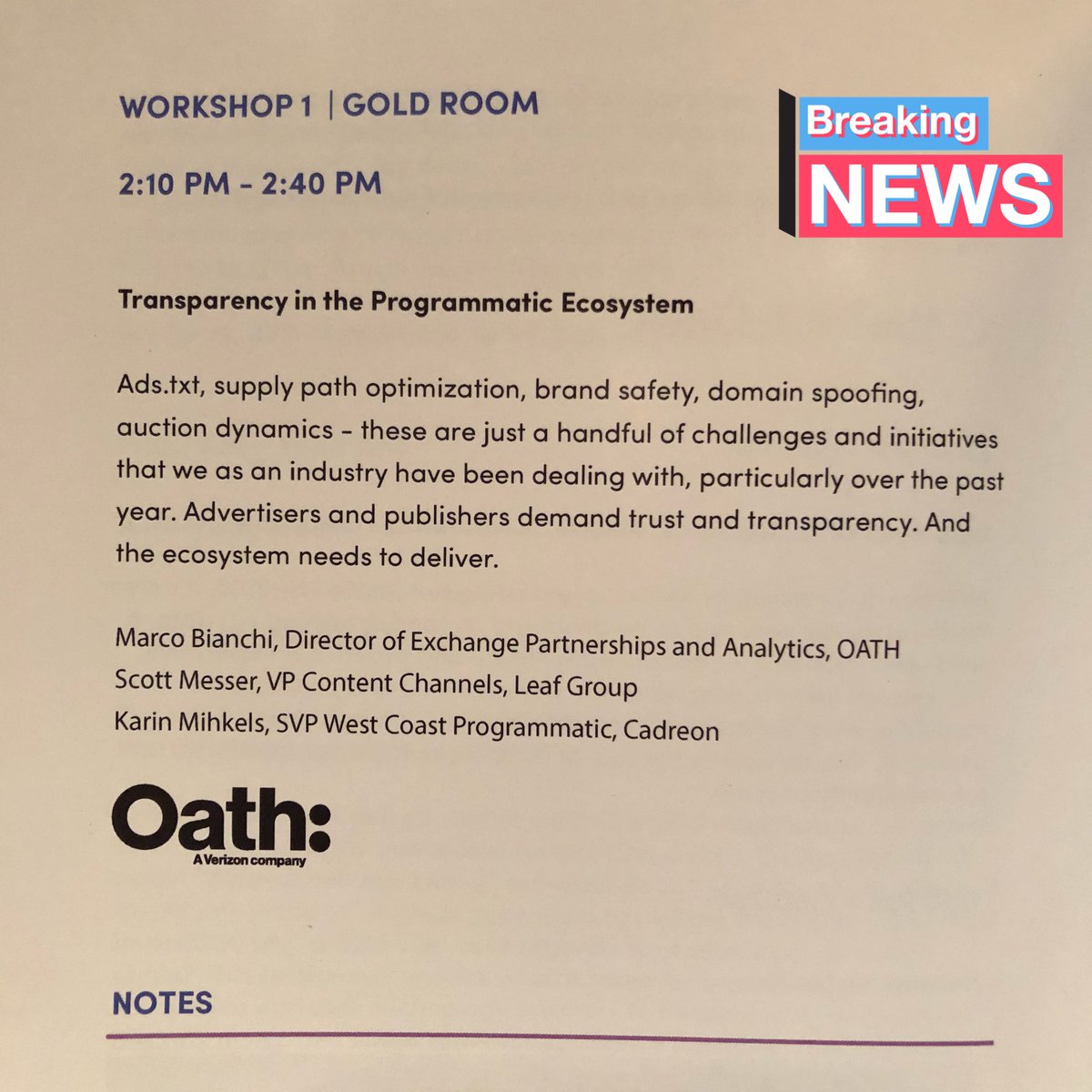 Scrilla100's tweet photo. @Leaf_grp Thank you @Leaf_grp! Thank you to our longstanding (and sorta newly named) partner @oath for the opportunity! #ProgrammaticLA #adstxt #transparency #adtech https://t.co/w4dt9tgQiT