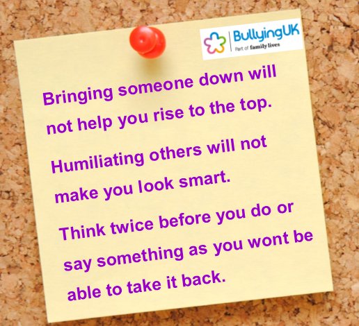 bullyinguk's tweet photo. #WednesdayWisdom Bringing someone down will not help you rise to the top #ChooseKindness and stand up to bullying https://t.co/YznxTJqrPA