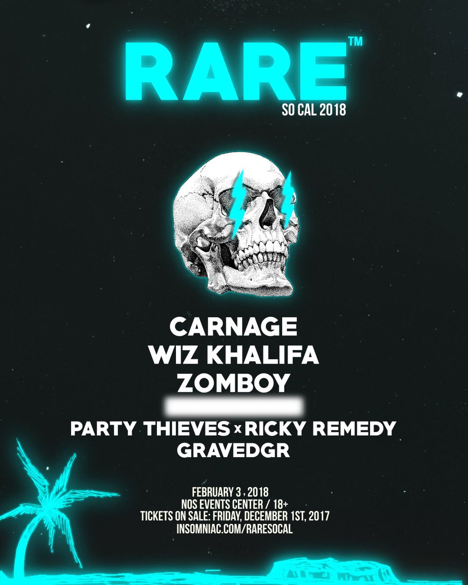 insomniacevents's tweet photo. Here we go SoCal! 💀 RARE rocks the NOS Events Center Saturday, February 3!

Tickets go On Sale Friday, December 1! https://t.co/IEsnIHg0nl