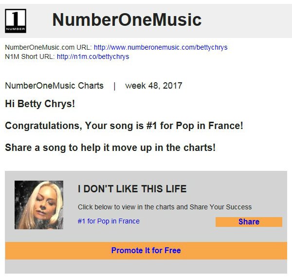 bettychrys's tweet photo. I DO NOT LIKE THIS LIFE - 11th week, No1 in France ! https://t.co/EzsLAh1BIb #OfficialN1M #PureMTV #PureMzine #TPMP #SS11 #Etats #ExposedVocals #EpistraBeats #Cyrilhanouna #imvdb #RealGoIndieTV #LYFtvParis #leprogreslyon #Le_Progres https://t.co/33lAK4ydrY