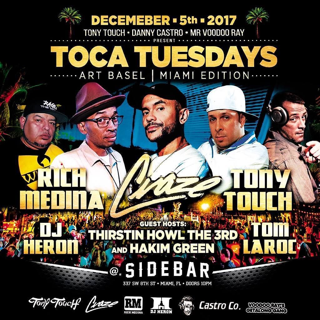 ThirstinHowl3rd's tweet photo. We setting on art basel this tuesday properly with toca tuesday..hosted by thirstin howl and hakim green..
#djcraze #tomlarock #richmedina #djheron
#tonytoca #danny castro
#voodooray https://t.co/GeTPaaE1Vo