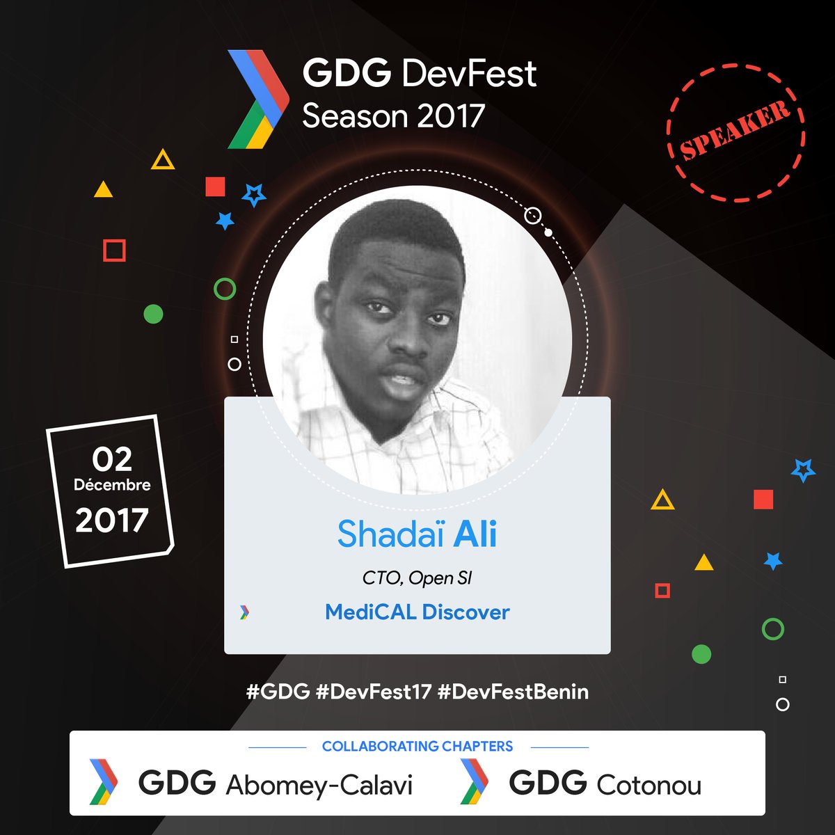 WTMAbomeyCalavi's tweet photo. Prenez le rendez-vous avec @shadai_ali pour le 02 Decembre Prochain.
inscrivez-vous ici: https://t.co/yaMomhQ8zz
#devfest17 #devfestbenin #gdgcotonou #gdgabomeycalavi @gdg #LocalApps #OpenSI #mediCAL https://t.co/WSN7dgTwiM