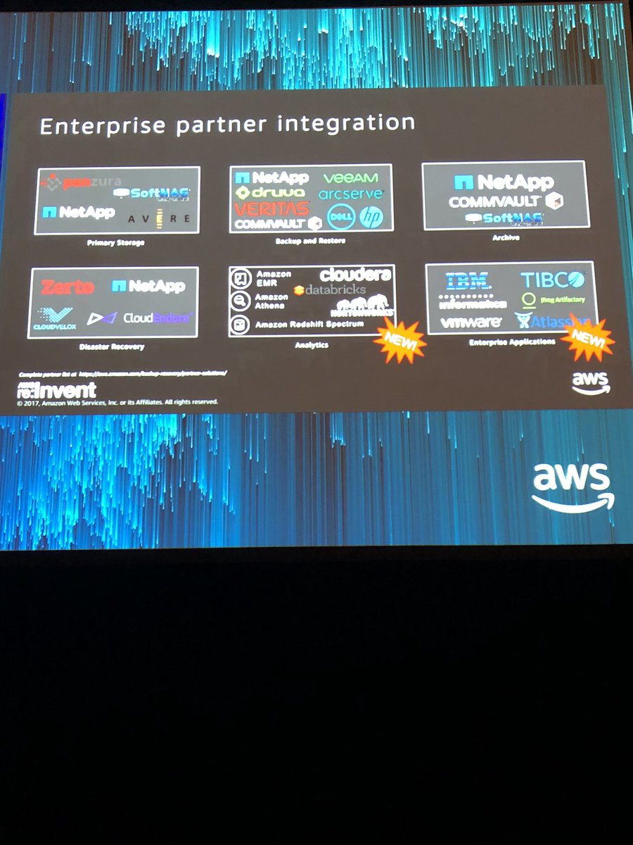 DrMarkBregman's tweet photo. NetApp is the only partner shown in every storage segment for enterprise partner integration!  #NetApp #AWSreinvent2017 https://t.co/r4PTVbBK3B