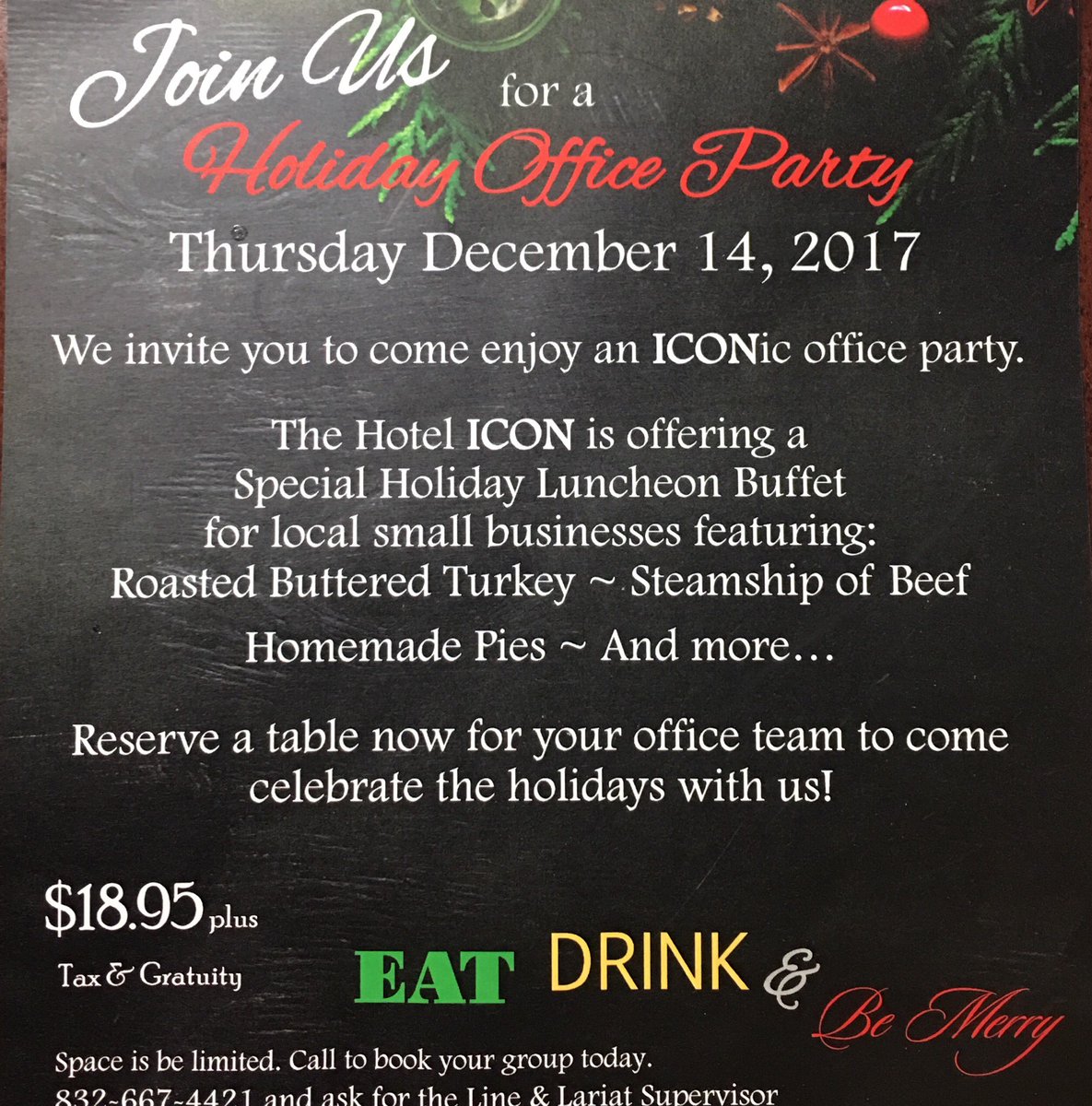 ChefTrigo's tweet photo. Come and join us for a Holiday Lunch Buffet @hotelicon in Line &amp; Lariat https://t.co/kMlnMaBL4w