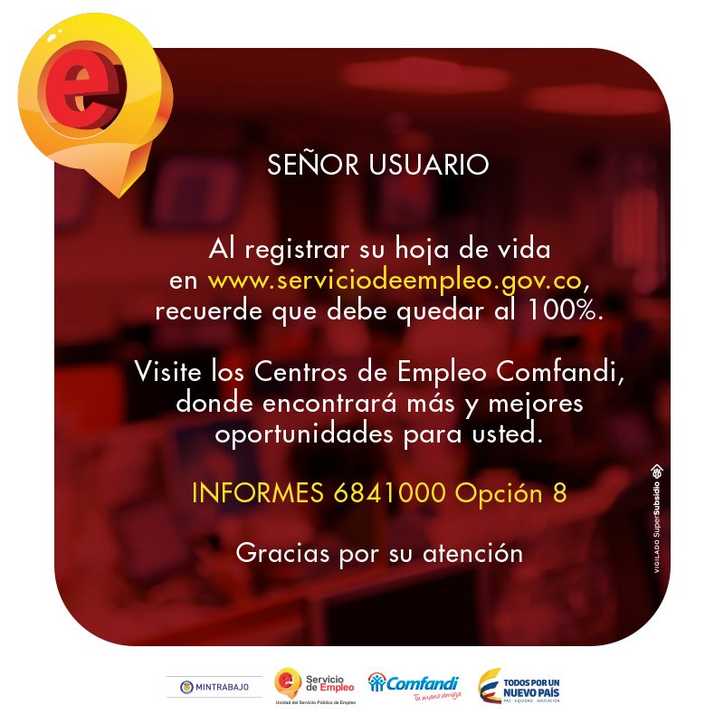 empleocomfandi's tweet photo. Atención, usuarios #AgenciasEmpleoComfandi https://t.co/b8Fvnc8RGf