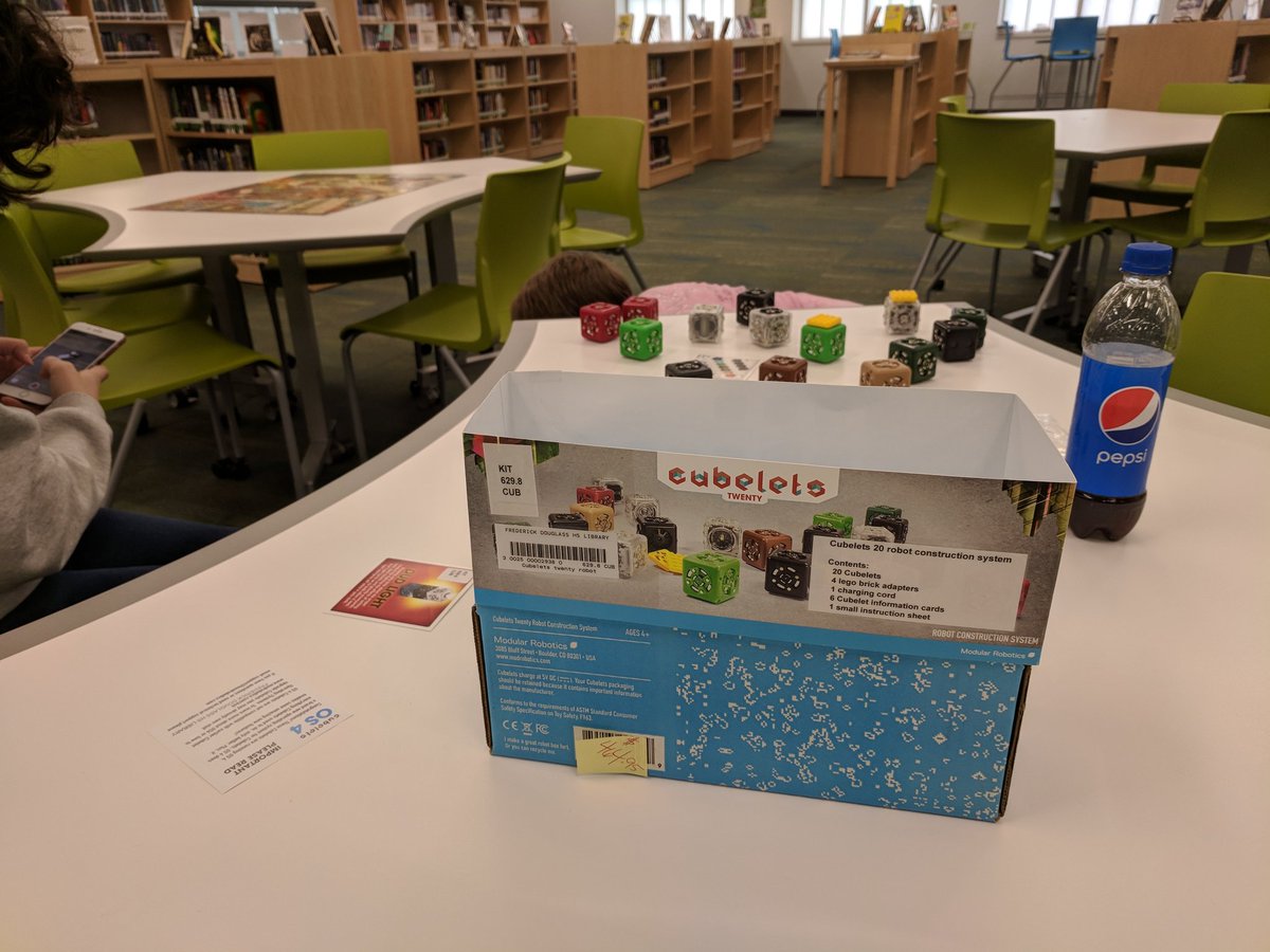 FDHSBookJockey's tweet photo. Digital signage with #Chromebits + #Cubelets from @FollettLearning means awesome time in the @FDHSacademies Library 💯 #humpday #FDHSMaker #girlswhocode https://t.co/sXhJMxRTcI