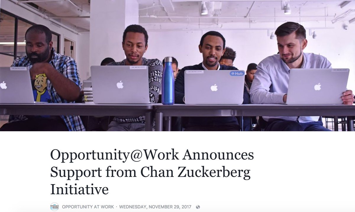 OpptyatWork's tweet image. HUGE NEWS! Chan Zuckerberg Initiative announces support for @OpptyatWork as part of their efforts to support organizations working to improve economic opportunity for everyone. #OpportunityatWork #TechHire buff.ly/2ikk7w4