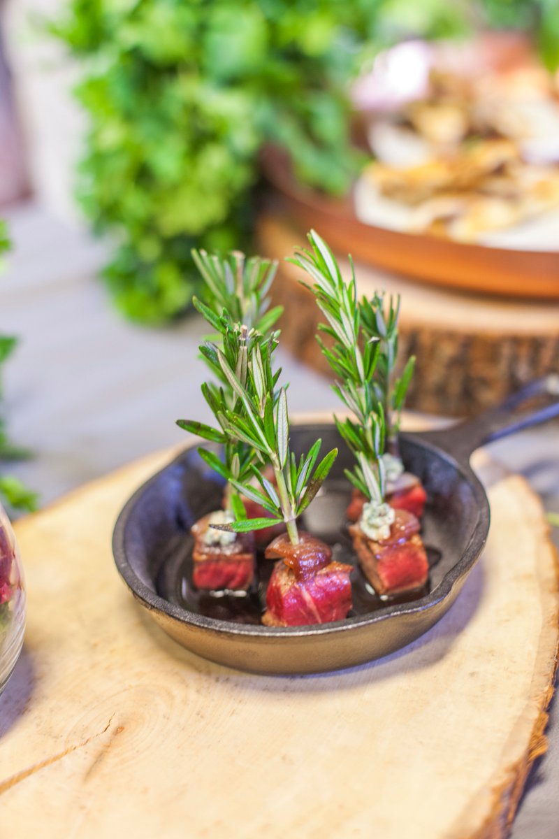 Seared Beef Tenderloin with a Red Wine marinated Cipollini Onion, and Blue Cheese on a Rosemary Skewer #foodie #foodporn #foodgasm #nom #food #foodgram #Chefmode #food #truecooks #foodart #eatstagram #bayareafoodie #sffoodie #catering #sfbayarea #sf #FoodHoliday #foodies