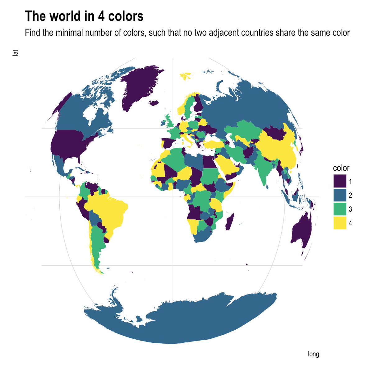 dirk_sch's tweet photo. Further progress on the new ompr backend. 4 coloring the world: model building (1k variables, 3k constraints) and solving with cbc in under 4 seconds 🚀. https://t.co/gHA9rbiwaK #rstats #ompr https://t.co/OfRKhOglLV