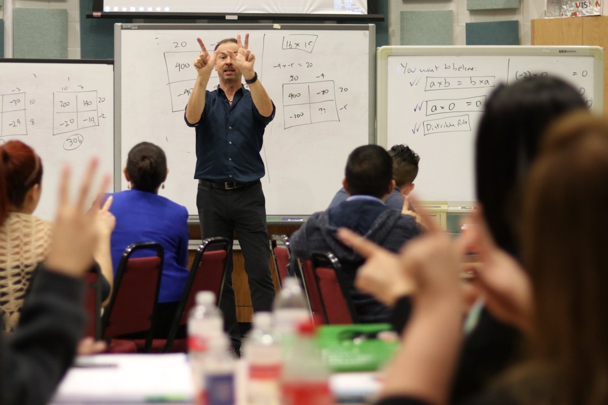 TexasGraduate's tweet image. Mathematician @jamestanton (PhD. Mathematics, Princeton University, 1994), founder of the @GlobalMathProj, demonstrates a simple method to calculate the multiplication tables using your fingers (and toes) during our Professional Development Series at @RegionOneESC