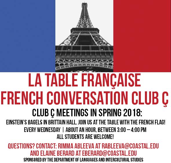 CCULanguageDept's tweet photo. Coming Spring 2018 the French Conversation Club https://t.co/obriQLoabh