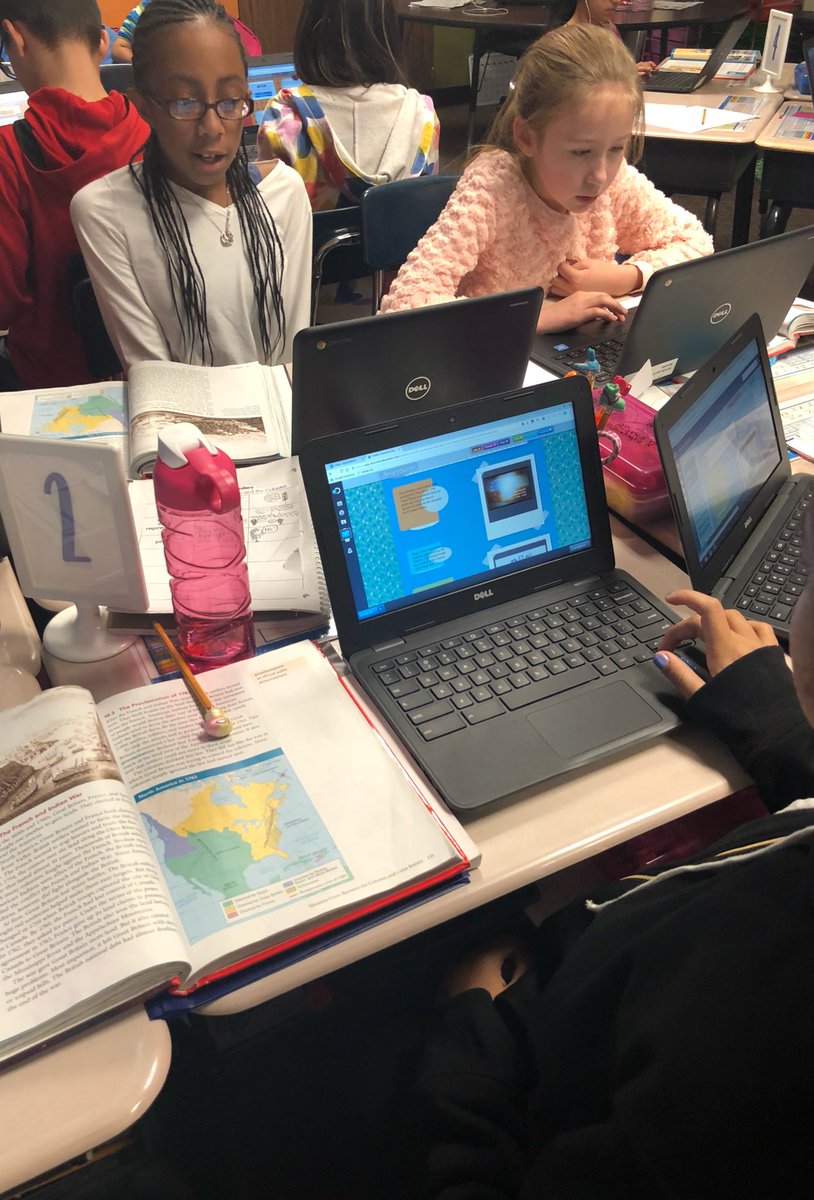 _MsPalucki's tweet photo. We love having @TechCoachTombs come to Room 204!! Thank you SO much @TechCoachTombs for coming in to show the 5th graders @DiscoveryEd! Students loved using #BoardBuilder to include facts, videos & images about the French & Indian War! #63success #SocialStuidesFun #NewTechTool 😊 https://t.co/7w73xOhApJ