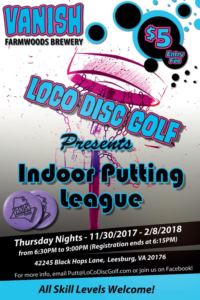vanishbeer's tweet image. The LoCo Disc Golf Indoor Putting League starts tomorrow at 6pm! Come out for a great time and some great beer! @LoCoDiscGolf #vanishbeer #discgolf #puttingleague