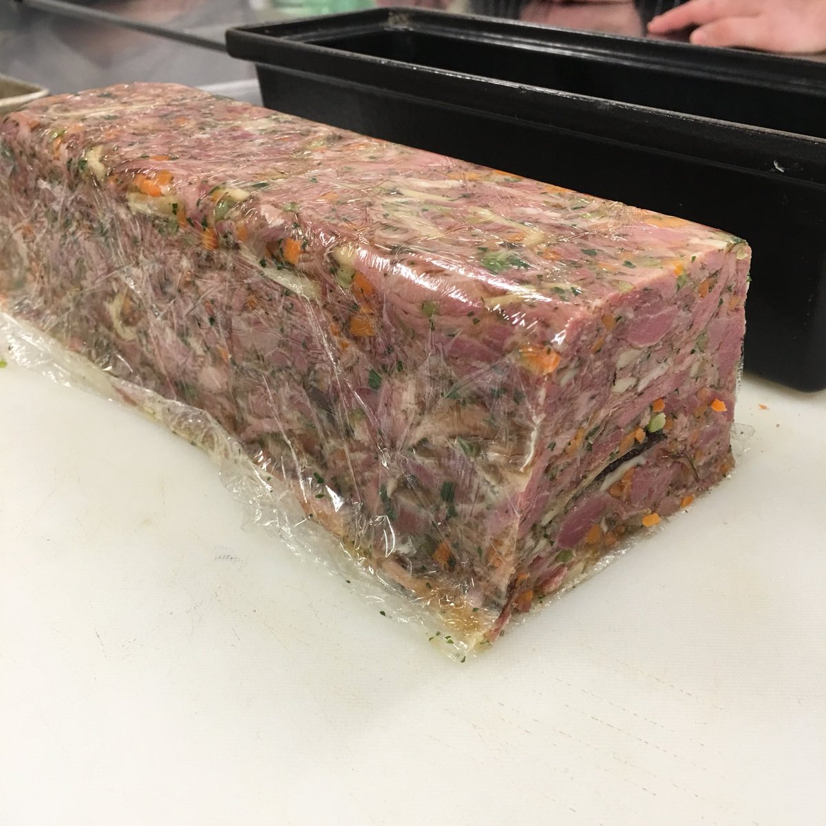 BecksterKJ's tweet photo. Ham hock terrine made in house, cured, smoked, chopped, and assembled #awesome #charcuterie #yum https://t.co/urZgIekBSq