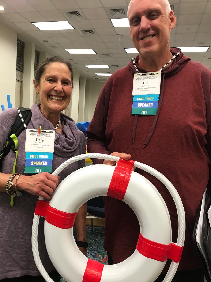 Power2PE's tweet photo. Tracy and Ron came the distance for the first-ever @TexAHPERD TOY ribbons!  Legit #drivenbypurpose @Power2PE https://t.co/2kpl46XavI