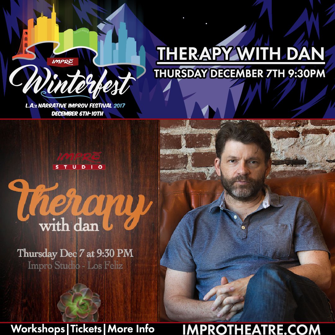 ImproStudioThtr's tweet photo. WinterFest 2017- Thursday December 7th at 9:30PM catch Therapy with Dan.
3 heaping helping sessions of improvised analysis with mind expanding comedy, deep thoughts and freudian slips. with Dan O’Connor and special guests.
#ImproWinterFest17 #IWF17 #improv #LATHtr https://t.co/LjIQt2c91j