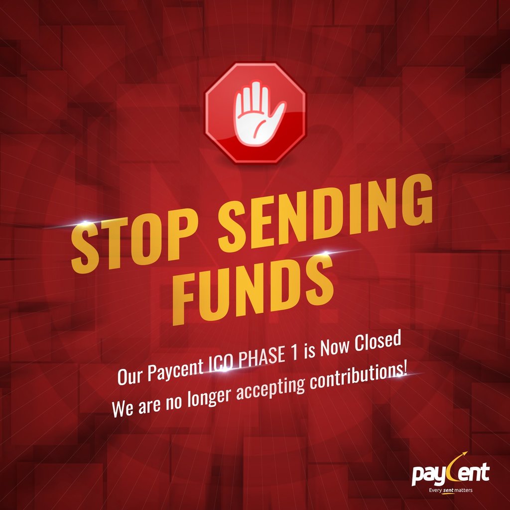 MycoinsBot's tweet photo. #Paycent #paycentos PaycentGlobal : Kindly STOP SENDING FUNDS as #Paycent Token Sale is OVER. STOP SENDING FUNDS!

#Paycentos #PaycentICO #ICO #Cryptocurrency #Blockchain #BTC #ETH #LTC #BCH https://t.co/PWaRQeAI5P (via Twitter https://t.co/0uWnPKYqiG) https://t.co/HdTSLaNrYz