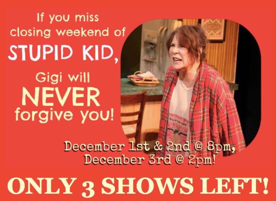 roadtheatre's tweet photo. It's the FINAL weekend for you to catch the World Premiere of Stupid Kid... don't be left out in the cold! Must close Dec 3rd.

Tickets going fast at https://t.co/w2HdtP82Hd #StupidKidPlay #lathtr https://t.co/Z3gH5MovUV