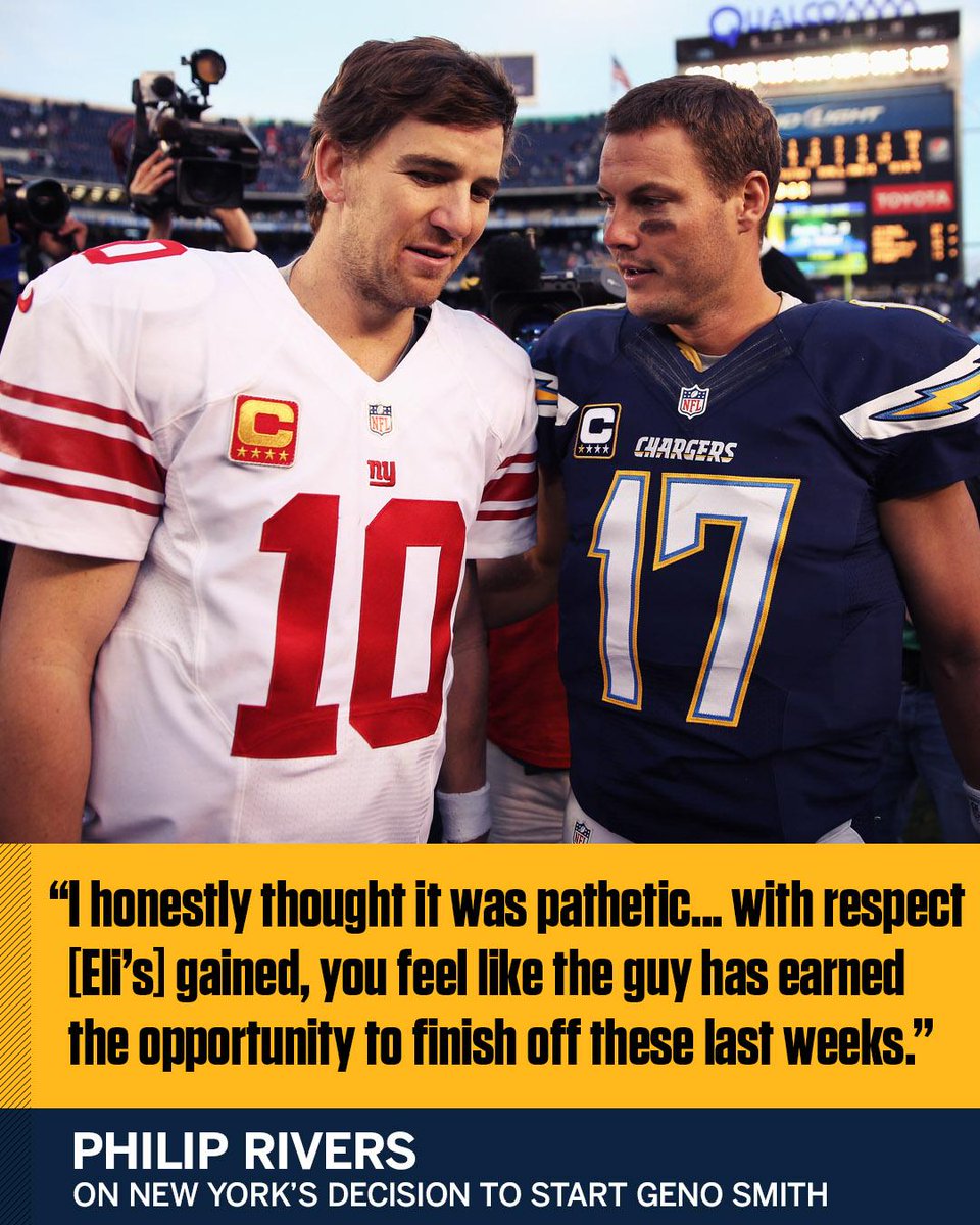 espn's tweet photo. Philip Rivers doesn't agree with the decision to start Geno Smith over Eli Manning. https://t.co/DAqnH1dWeA