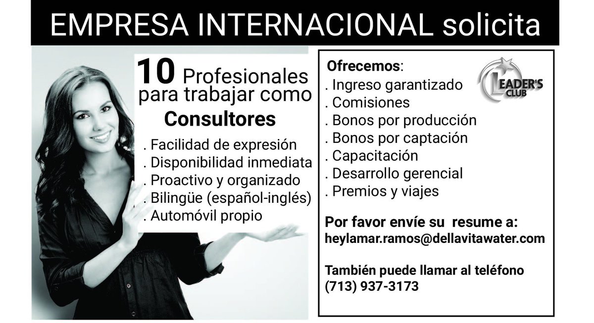 OILNGASNETWORK's tweet photo. Della Vita Life Water $4,500 sueldo base asegurado, comisiones, bonos y premios, capacitacion, viajes 
Esto es una trabajo, Ud. no tiene que invertir nada. 
NO ES MULTINIVEL.
15498 FM-529
Houston, TX 77095-2702
713-937-3173 https://t.co/nLAzqOfwAC