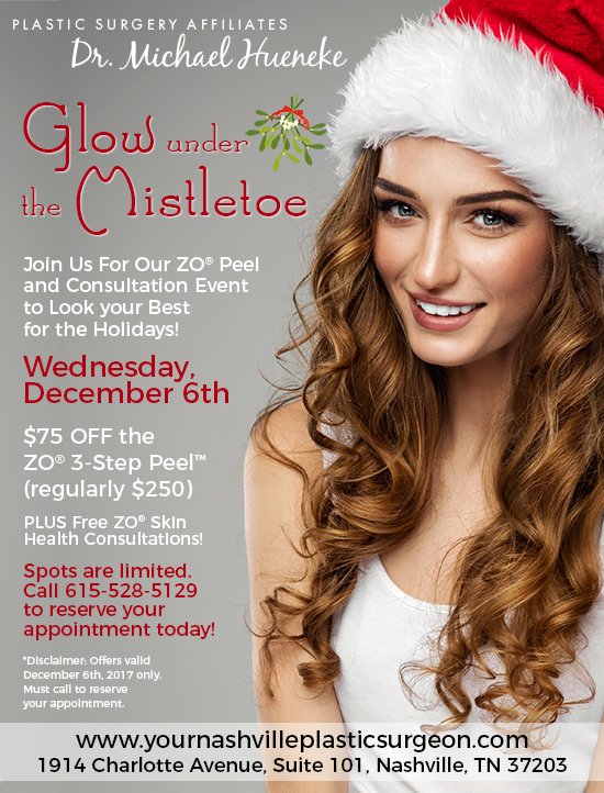 MichaelHueneke's tweet photo. 'Tis the season to glow under the mistletoe. Call Plastic Surgery Affiliates today to RSVP for our ZO Peel and Consultation event! https://t.co/gwl2eJC7j3 https://t.co/OoPDO9B5V3