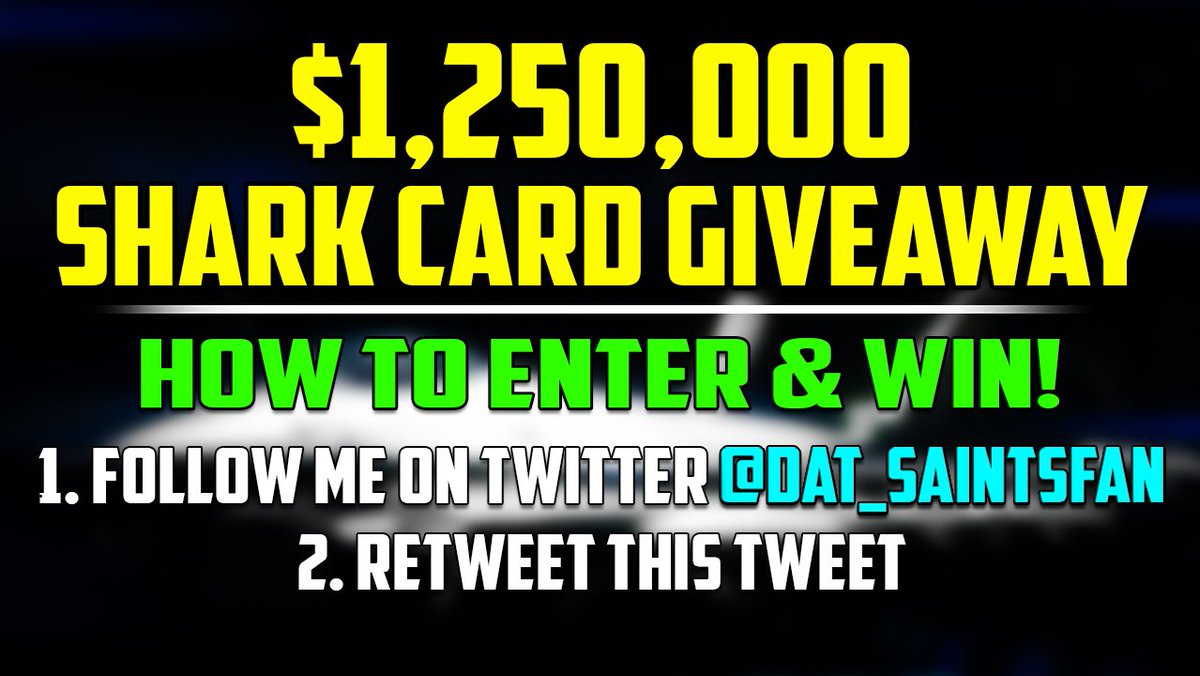 #GTAOnline $1,250,000 Shark Card Giveaway for the upcoming December 2017 DLC!

To enter:
1) Retweet this Tweet
2) Follow me <a href="/Dat_Saintsfan/">Austin ⚜</a> 

Good luck everyone!

(Winner picked in a few days)