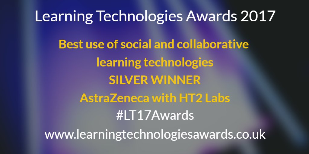 LTAwards's tweet photo. #LT17Awards **Best use of social and collaborative learning technologies**

SILVER: @AstraZeneca &amp; @HT2Labs

JUDGES: “A truly social solution - persuaded 95% of participants that social learning should now be the preferred method of training” https://t.co/IW9qN9MEMY