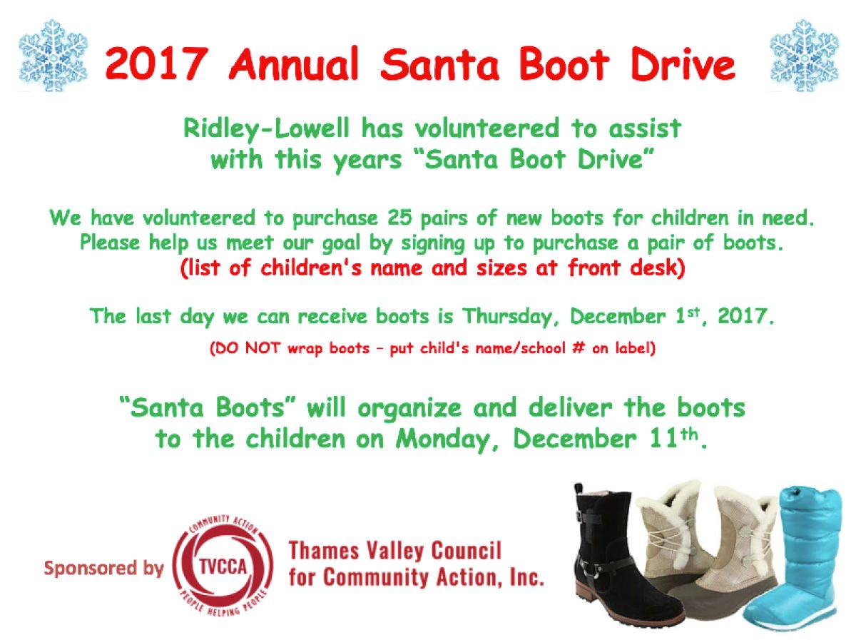 RidleyLowell's tweet photo. 2017 Annual Santa Boot Drive New London Campus #bootdrive #tvcca #giving https://t.co/TCxrSnZ83q