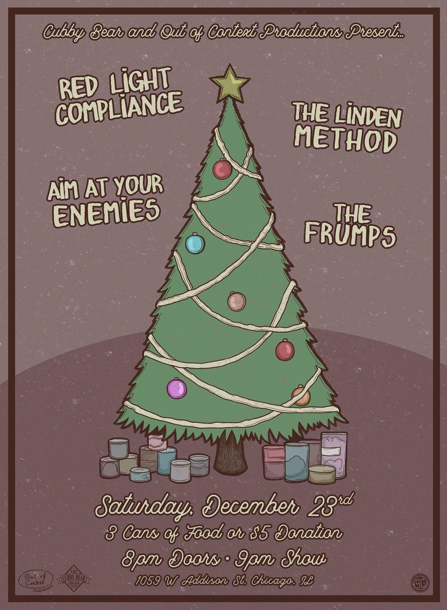 RedLightComp's tweet photo. Pumped to be a part of this great event with some awesome bands just in time before Christmas! This will be our last show of 2017 before the hibernation begins. See you all there! #punkrock #chicago #cubbybear #tistheseason https://t.co/9NqCcyhH0T