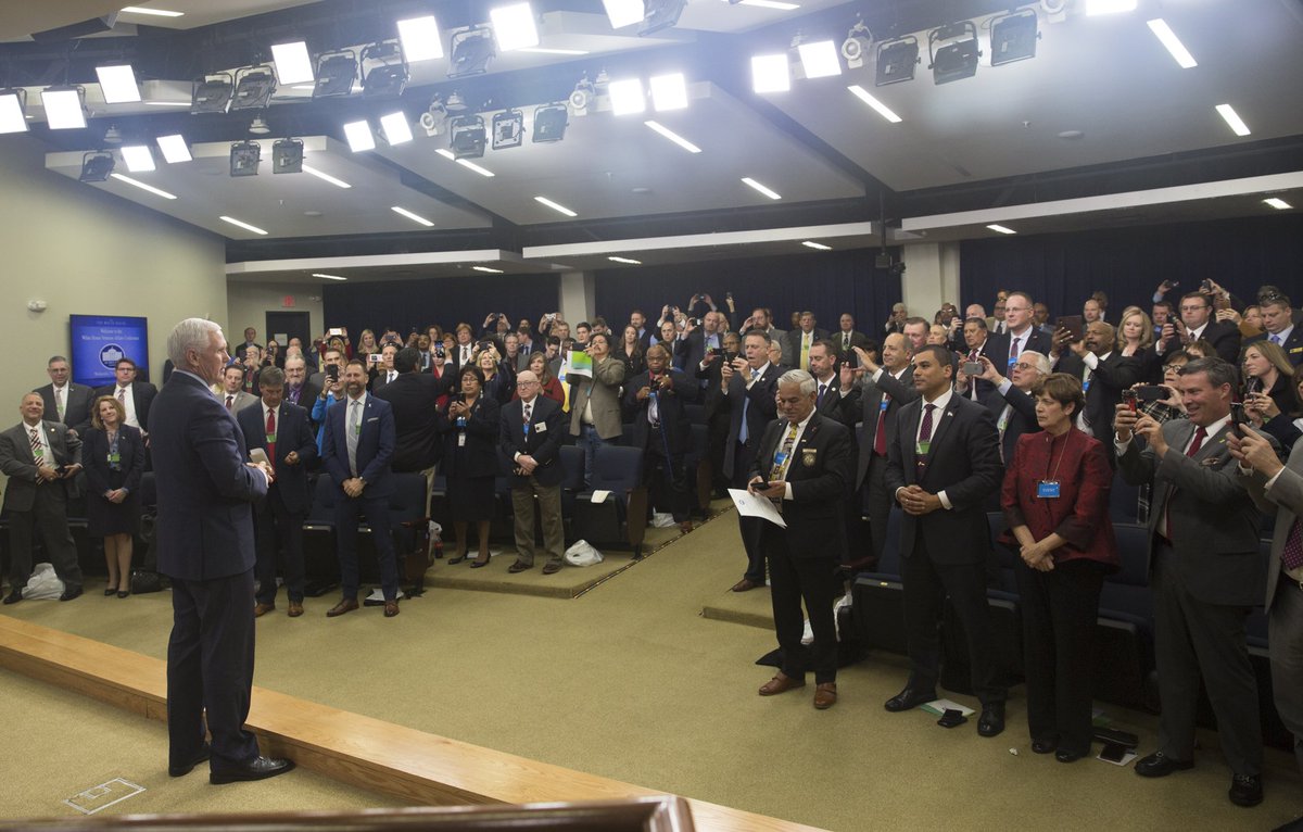 VP45's tweet photo. Honored to meet with local and state leaders who serve veterans in 49 states at the @WhiteHouse Veterans Affairs Conference. Working with these great veterans, @POTUS and I will make sure our heroes get the benefits &amp; healthcare they EARNED! https://t.co/CKUNfCYDGg