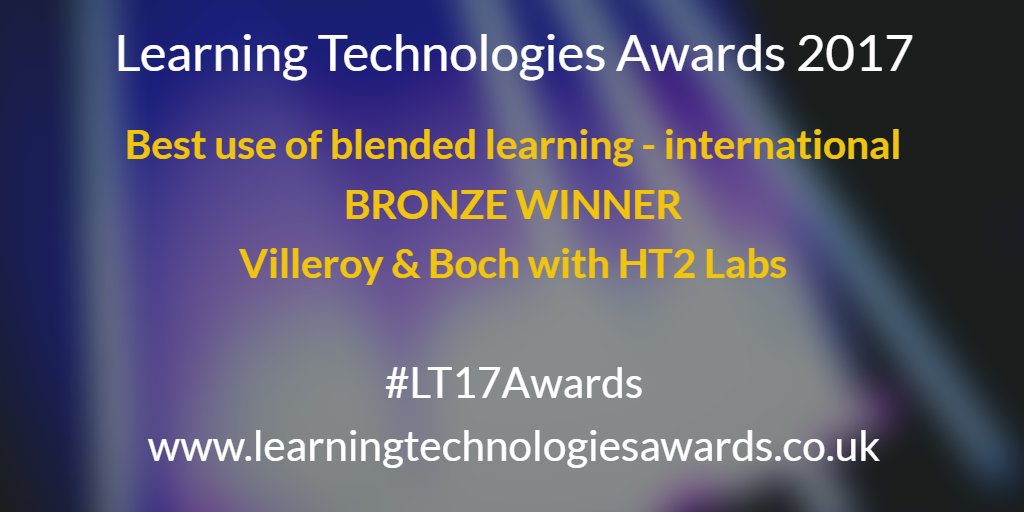 LTAwards's tweet photo. #LT17Awards ** Best use of blended learning – international**

BRONZE: @VilleroyandBoch &amp; @HT2Labs

JUDGES: “A truly blended solution delivering impressive results, demonstrating good collaboration with the solution developers and enabling a genuinely 'international' approach” https://t.co/lrCYytZulW