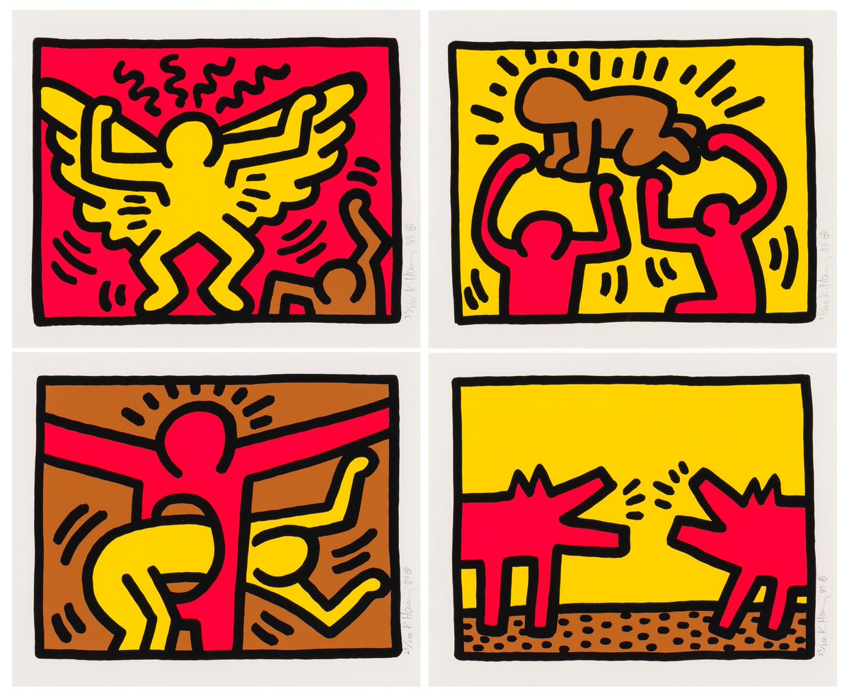 RedTreeAuction's tweet photo. @Sothebys does old masters - we're doing slightly less older ones:

Haring, Keith (USA, 1958 - 1990)
«Pop Shop I-IV» (Portfolio)
4 coloured lithographs on vellin. 25/100.
34.2 x 41.8 cm each
https://t.co/mCqkmC2G1P

#RedTreeAuction #Whereartplays #KeithHaring #onlineauciton #Bern https://t.co/HZJXGVI4wL