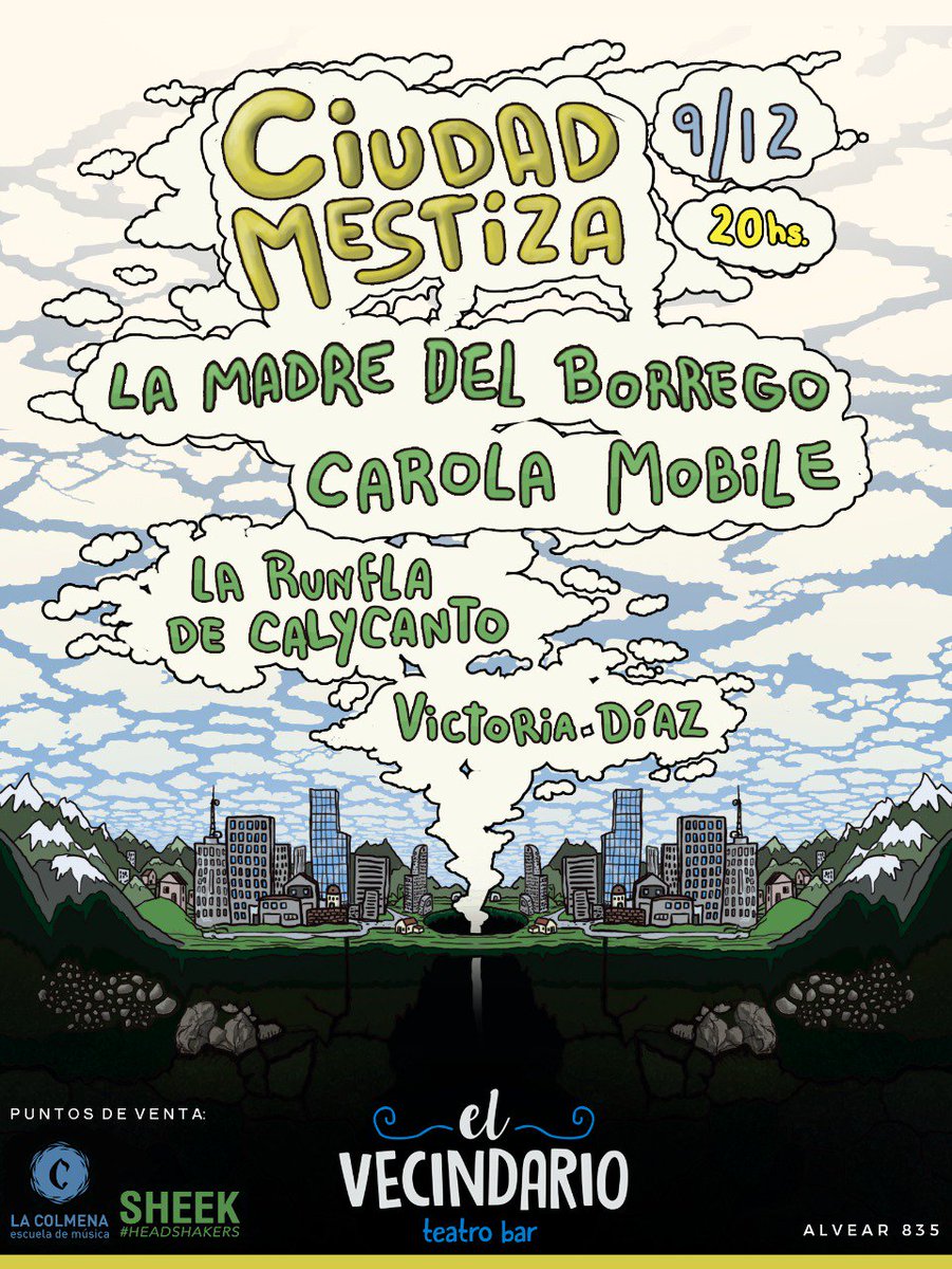 CarolaMobile's tweet photo. 🔶 Se viene la primera edición de #CiudadMestiza  en El Vecindario  el 9 de Diciembre🔶

La Runfla De Calycanto, Victoria Diaz , La Madre del Borrego y Carola Mobile mestizando la noche! 🎸🎷🎺
ANTICIPADAS $100

Puntos de venta:
La Colmena Escuela De Musica
Sheek #Shakers https://t.co/DDYe6TMb2Z