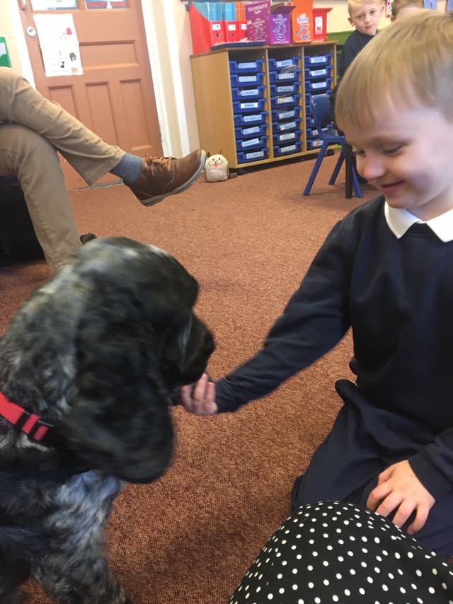 WBurghPrimary's tweet photo. Mr Scott and Lachie came to read to P2a. They loved listening to Mr Scott and cuddling Lachie. Lachie loved it too!! #BestDog #BookWeekScot #WillybugsReads Look at those smiles! https://t.co/EVeKDpGzYV