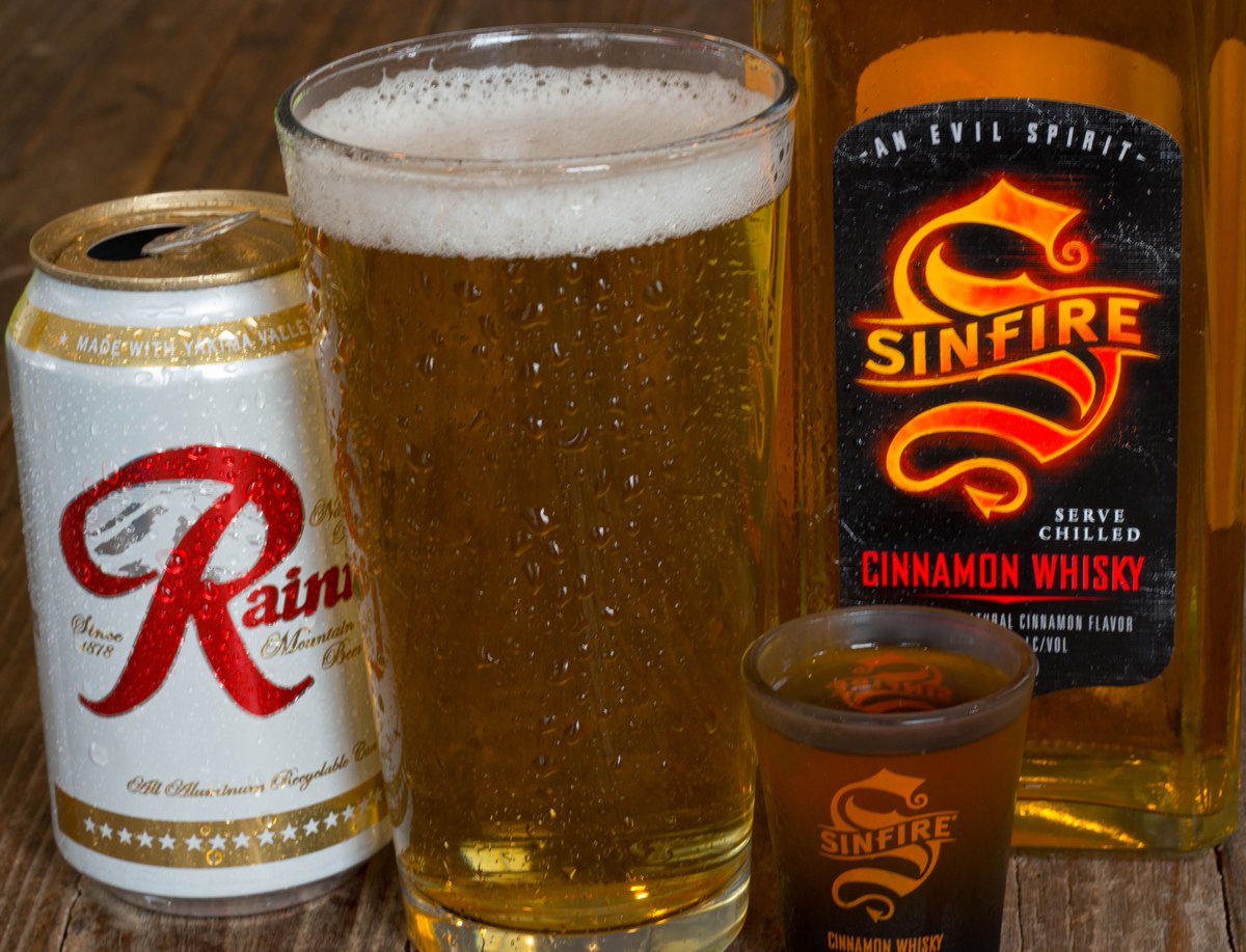 Chilled shots. Cold <a href="/Rainier_Beer/">Rainier Beer & Mtn. Fresh Gin</a>. Let’s get after it tonight.

#Sinfire #SinfireWhisky #FireAndRain
