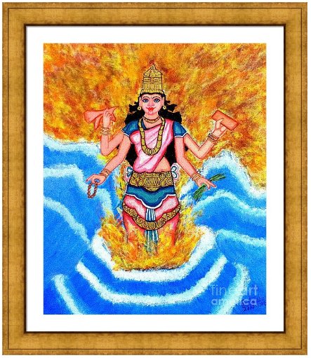 Ma Bhārati is the personification of India. This painting depicts Her coming out of a fire-sacrifice in which oceans act as fire-pit. She provides both Bukti &amp; Mukti to millions of Children who reside in her (i.e. in India).
#KnowYourDeity #KnowTheShakti
ow.ly/McW230gF11I